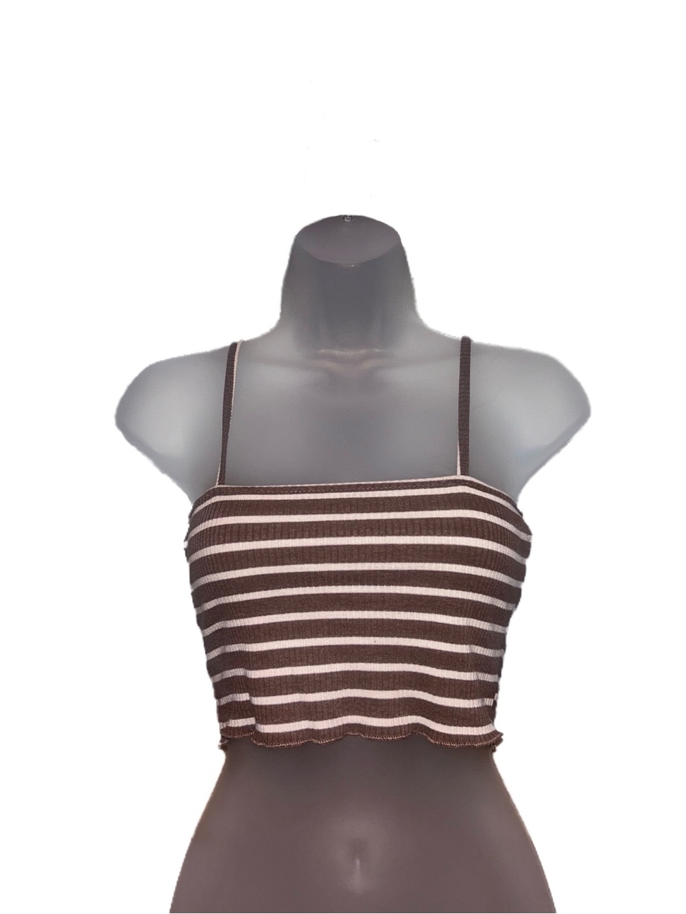 Striped Brown & Cream Ribbed Cropped Camisole